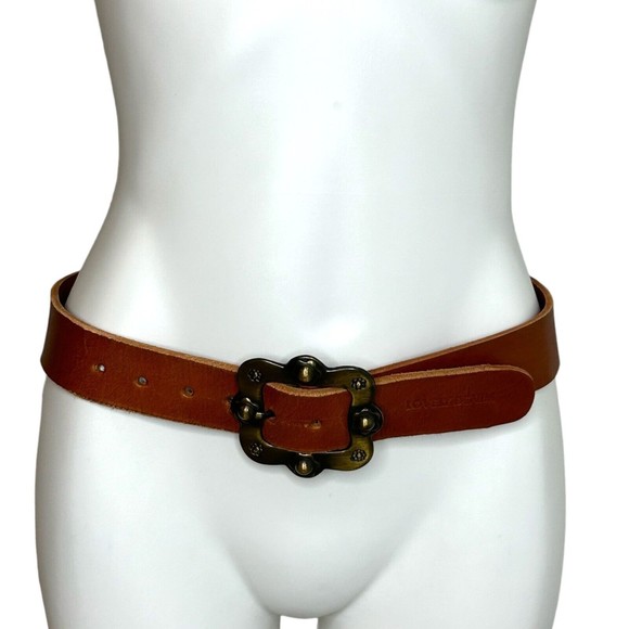 LOVELY DENIM Crow Brown Leather Belt Brass Buckle‎ Size Small 1.5\